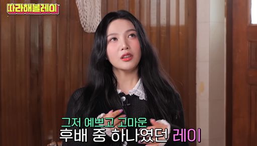 조이과 레이와 친해지게 된 계기를 이야기하고 있다. 유튜브 채널 '따라해볼레이 by섭씨쉽도' 캡처