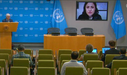13일(현지시간) 미국 뉴욕 유엔 여성기구 본부에서 앨리슨 다비디안 아프가니스탄 대표가 화상으로 발언하고 있다. 유엔 웹TV 갈무리