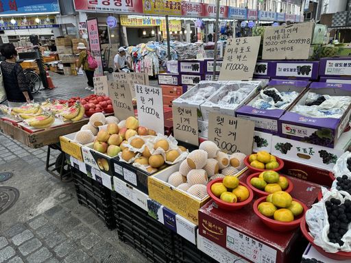 5일 대전 중앙시장에서 신고배가 개당 7000원에 판매되고 있다.