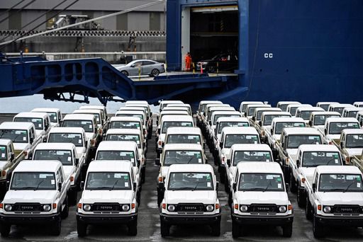 16일(현지시간) 스페인 산탄데르 항구 차량 터미널에 새로 생산된 토요타 차량들이 선적을 기다리고 있다. 산탄데르=AFP연합뉴스