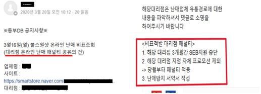 자동차용품 생산업체 불스원이 저가 판매 제품 공급 대리점 식별을 위해 비표를 조회하고 불이익을 부과한 정황. 공정거래위원회 제공