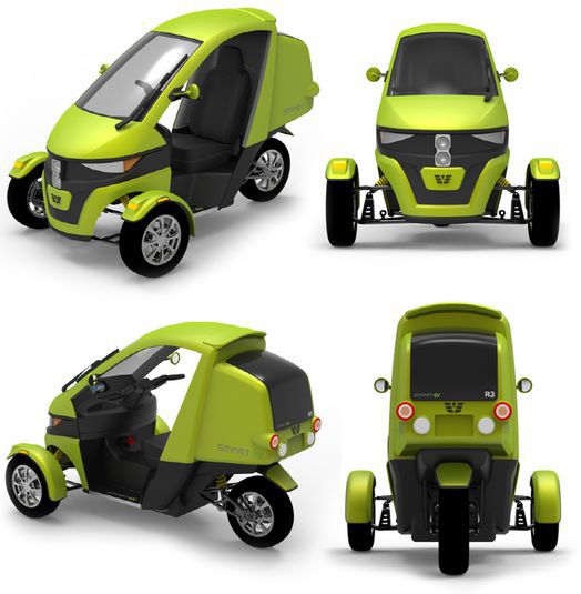 에디슨EV(옛 쎄미시스코)가 지난해 전기차 엑스포에서 선보인 3륜 초소형 전기차 R3의 제품 이미지