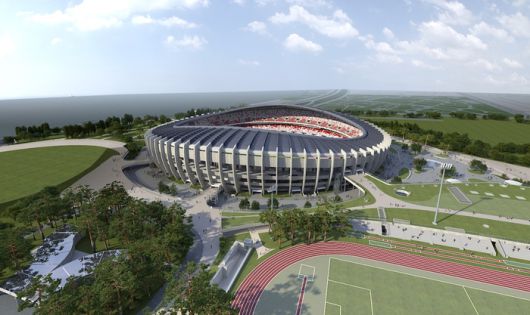 잠실종합운동장 주경기장 리모델링으로 외부 데크를 철거하고 탄천과 한강을 잇는 폭 30m의 보행광장을 만들어 접근성을 높일 계획이다. 주경기장 공사 후 남서측 방향 투시도. 서울시 제공