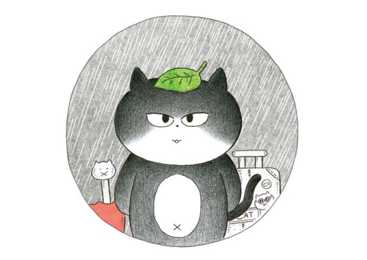 <고양이 해결사 깜냥>에서 길고양이 깜냥은 여행 가방을 들고 비를 피하기 위해 아파트 경비실을 찾는다. 창비