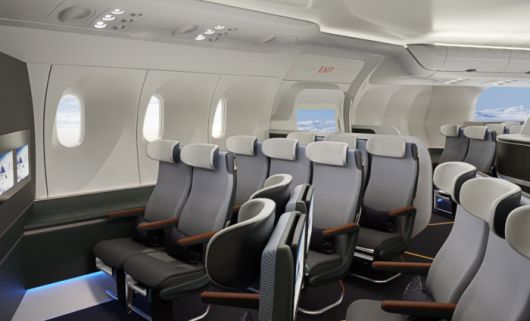 ‘블렌디드 윙 보디’의 내부 상상도. 공간이 기존 비행기보다 넓기 때문에 좌석을 다양한 방향으로 배치할 수 있다. 제트제로 제공