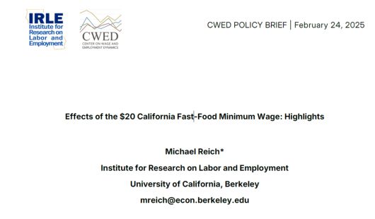 ‘캘리포니아주 패스트푸드 최저임금 20달러의 영향’ 보고서 표지