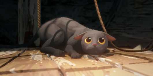 <플로우>의 고양이가 배 안에서 몸을 웅크리고 있다. 판씨네마 제공