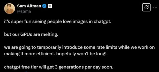 ‘지브리 스타일’의 프로필 사진과 함께 챗GPT-4o 이미지 생성 모델의 인기를 언급한 샘 올트먼 오픈AI 최고경영자의 소셜미디어 계정. 엑스 캡처