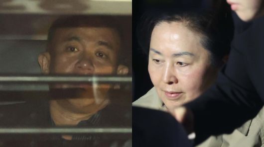 명태균씨(왼쪽)와 김영선 전 국민의힘 의원이 지난해 11월14일 오후 경남 창원시 성산구 창원지방법원(창원지법)에서 구속 전 피의자 심문(영장실질심사)을 받은 뒤 밖으로 나오고 있다. 연합뉴스