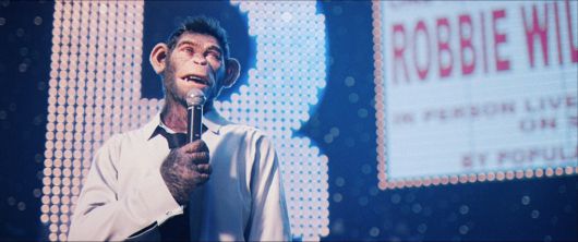 영화 <베러맨> 속 로비 윌리엄스는 침팬지의 모습으로 표현된다. CJ CGV 제공