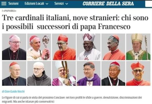 이탈리아 최대 일간지가 꼽은 차기 교황 유력 후보 12명에 포함된 유흥식 추기경(하단 오른쪽에서 두 번째). 코리에레델라세라 홈페이지 갈무리