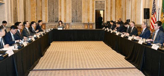 지난 24일(현지시간) 미국 워싱턴 D.C. 재무부 회의실에서 열린 한미 2+2 통상협의. 기획재정부 제공