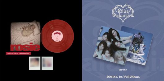케이팝 아이돌들이 발매한 바이닐 앨범. 블랙핑크 로제(왼쪽), 엔믹스. 각각 더블랙레이블, JYP 엔터테인먼트 제공