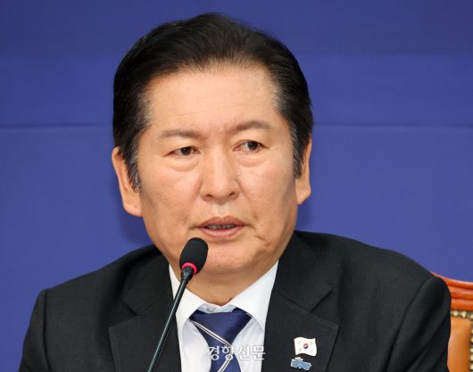 정청래 더불어민주당 대표가 20일 국회에서 열린 호남발전과제 보고회에서 발언하고 있다. 박민규 선임기자