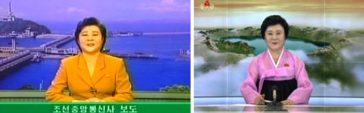 첫 핵실험과 6차 핵실험 발표하는 리춘히 - 아나운서가 2006년 10월 9일 첫 핵실험 발표(왼쪽)에 이어 지난 3일 제6차 핵실험 소식도 전하고 있다. 리춘히는 김정일 국방위원장이 생전에 특히 좋아한 아나운서로 알려졌으며, 2011년 12월 19일에는 특별방송을 통해 울먹이며 김 위원장의 사망 소식을 전하기도 했다. 2017.9.4 [연합뉴스 자료사진]