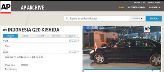 기시다 후미오 일본 총리가 13일(현지시간) 인도네시아 발리에 도착해 픽업 차량을 타고 이동하는 모습. AP 통신