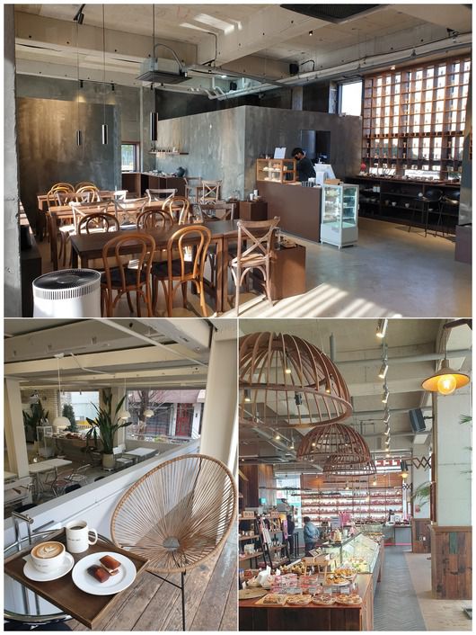 ‘오픈 실링’으로 꾸며진 카페 인테리어. 기둥, 보, 슬래브가 모두 노출되어 보이고 전기, 설비 배관은 보 밑으로 지나간다.