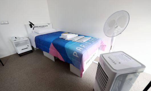 파리올림픽 선수촌의 골판지 침대 - 23일(현지시간) 파리 생드니에 위치한 2024 파리 올림픽 선수촌 내 한국대표팀 숙소가 공개됐다. 2024.7.24 연합뉴스