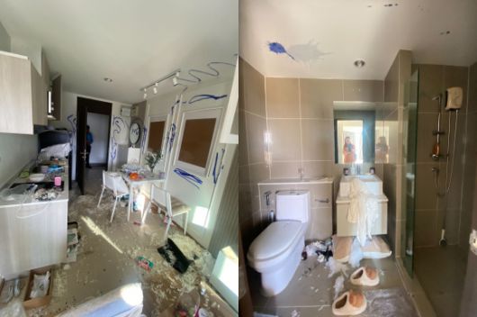 1년간 세 들어 살던 우크라이나 관광객이 보증금 갈등으로 망가뜨리고 도망간 태국 푸껫의 한 아파트. 페이스북 캡처