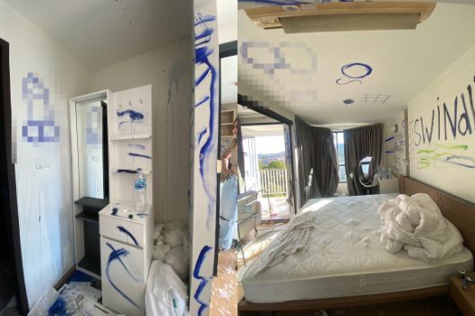 1년간 세 들어 살던 우크라이나 관광객이 보증금 갈등으로 망가뜨리고 도망간 태국 푸껫의 한 아파트. 페이스북 캡처