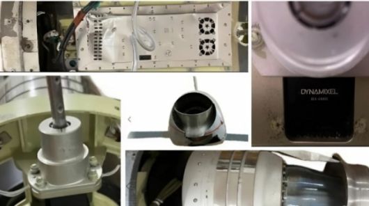 우크라이나 정보기관이 공개한 러시아 신형 순항 미사일의 외국산 부품들. 이 중 왼쪽 아래가 한국 다이나믹셀의 MX-64AR 서보모터이며 이를 확대한 것이 오른쪽 위 이미지다. 출처=GUR