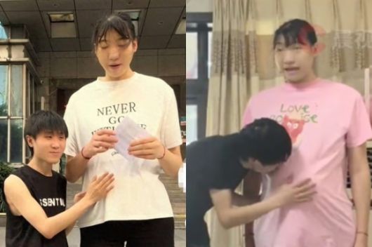 중국에서 엄청난 키 차이를 가진 커플이 최근 임신 소식을 전해 현지에서 화제가 되고 있다. 이 커플의 키 차이는 무려 약 50㎝인 것으로 알려졌다. 소셜미디어(SNS) 캡처