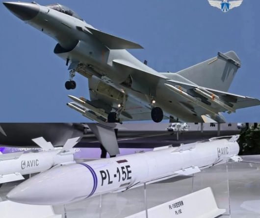 대공 무장을 갖춘 중국 J-10C와 PL-15E 미사일. 소셜미디어 캡처