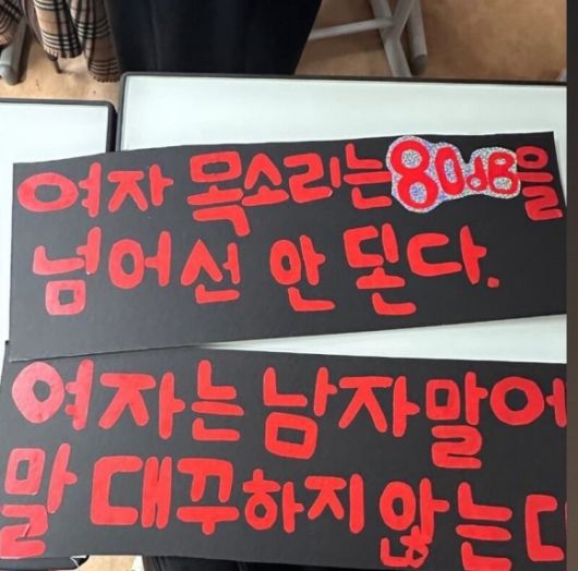 경기 안양시의 한 고등학교 체육대회에서 일부 남학생들이 만든 ‘여성 혐오’ 플래카드. 자료 : 엑스(X)