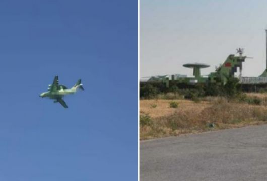 왼쪽은 지난해 12월 첫 비행 모습이 포착된 중국의 신형 공중조기경보통제기 KJ-3000, 오른쪽은 최근 지상에서 확인된 KJ-3000의 모습. 엑스(@Rupprecht_A) 캡처