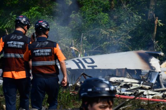 29일 오후 1시 35분쯤 경북 포항 남구 동해면 야산에 해군 해상 초계기 (P-3C)가 추락해 전소됐다. 사고 현장에서 소방당국과 해군 항공사령부 소방대가 진화 작업 및 인명 수색을 하고 있다. 2025.5.29 뉴스1