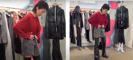 홍진경이 SNS에 게시해 논란이 된 빨간 옷 착용 사진.유튜브 캡처.