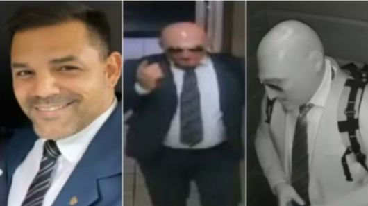 용의자의 본 얼굴(왼쪽)과 범행 당시 실리콘 가면을 쓰고 있던 모습. 출처=G1