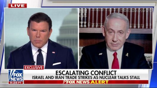 미국 폭스뉴스 ‘스페셜 리포트’ 진행자 브렛 바이어(왼쪽)와 베냐민 네타냐후 이스라엘 총리. 출처=폭스뉴스