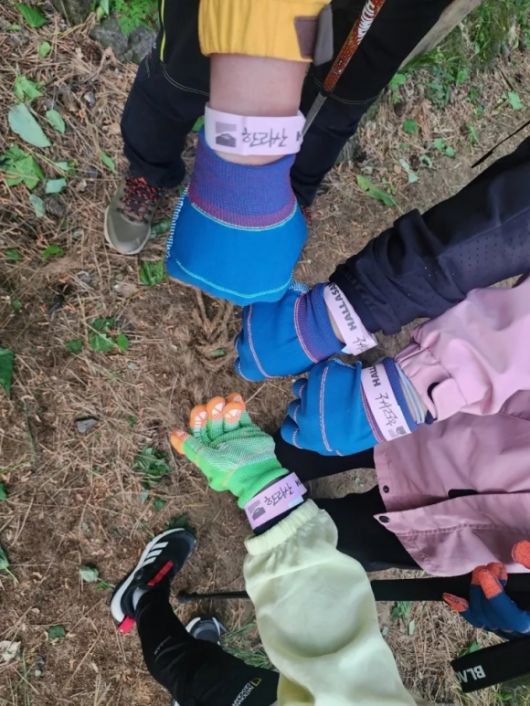 한라산 정상코스를 탐방하는 사람들이 차고 있는 손목밴드. 한라산국립공원관리소 제공