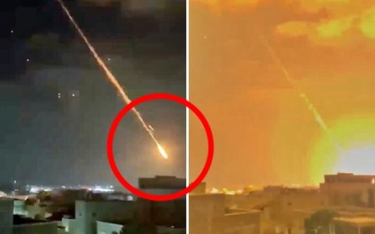 14일(현지시간) 이스라엘 북부에 이란 정예군 이슬람혁명수비대(IRGC) 항공우주군이 쏜 극초음속 탄도미사일이 떨어지고 있다. 이란 반관영 파르스 통신은 군 관계자를 인용해 이 미사일이 ‘케이바르 셰칸’이라고 전했다. 마하 13(음속의 13배·시속 약 1만 5900㎞) 이상 속도로 대기권을 날아 목표물을 타격하는 이 미사일은 이란에서 이스라엘까지 도달하는 데 15분이 채 걸리지 않아 공중에서 요격하기 어렵다. 2025.6.15 엑스