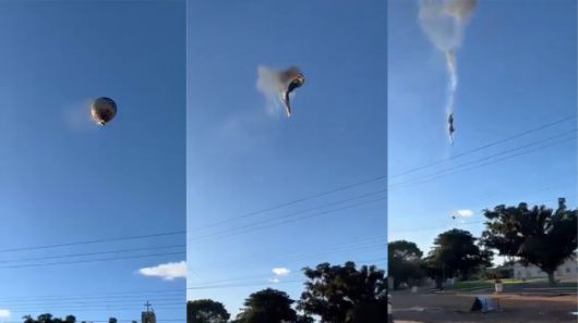 브라질서 불길에 휩싸인 열기구가 지상으로 추락하는 사고가 벌어졌다. 엑스 캡처