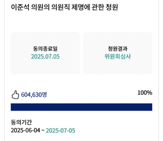 이준석 의원의 의원직 제명에 관한 청원. 국회 국민동의 청원 게시판 캡처