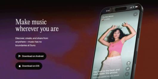 AI 음악 생성기 ‘수노’ 공식 홈페이지.