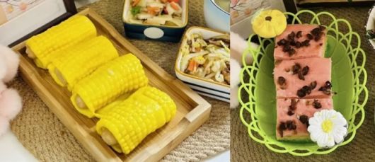 중국 간쑤성 텐수이시의 한 유치원에서 집단 납중독 사건이 발생한 가운데, 수사 결과 유치원 조리실 직원들이 원아들에게 제공한 ‘옥수수 롤 소시지’(왼쪽)과 ‘삼색 대추찜떡’에 식품에 사용할 수 없는 물감을 칠한 것으로 드러났다. 자료 : 소후닷컴