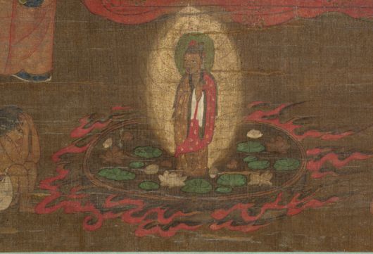 쇳물이 끓는 솥에 삶기는 고통을 받는 지옥인 ‘확탕지옥’이 극락의 ‘연지’로 묘사돼 있다. 국가유산청 제공