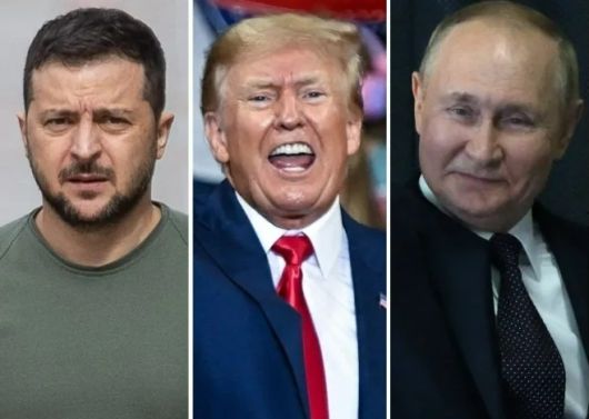 왼쪽부터 젤렌스키 우크라이나 대통령, 트럼프 미국 대통령, 푸틴 러시아 대통령 자료사진