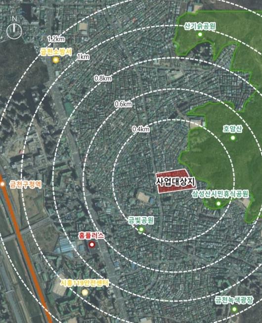 위치도(시흥동 817번지 일대 모아타운 내 위치)