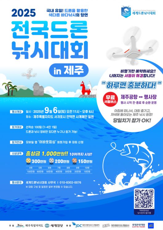 6일 서귀포시 안덕면 사계해안 일대에서 전국드론낚시대회가 열린다. 제주도 제공