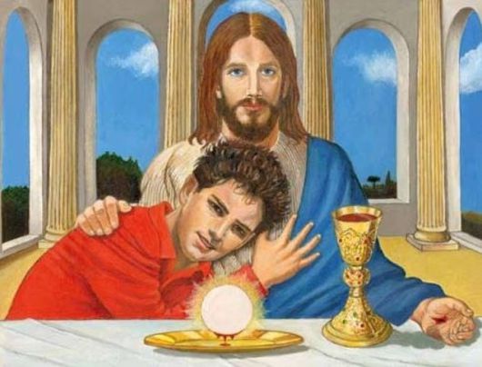 예수 그리스도 곁에 있는 모습으로 묘사된 카를로 아쿠티스의 초상화. 그는 성체를 주제로 한 웹사이트를 제작하며 ‘하느님의 인플루언서’로 불렸다. 자료사진