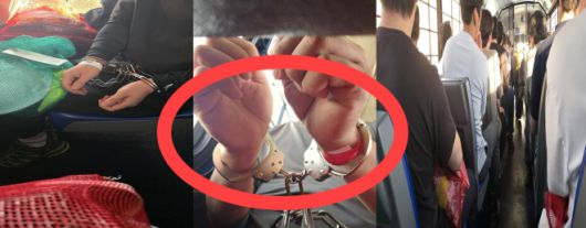 수갑과 쇠사슬 찬 근로자들 - 미국 조지아주 배터리 공장 건설 현장에서 일하다 7일간 구금된 근로자들 중 한 명인 A씨의 ‘구금일지’를 연합뉴스가 14일 입수했다. A씨의 ‘구금일지’에는 참혹했던 당시 구금시설 환경과 인권 침해 상황이 고스란히 적혀 있었다. A씨는 합법적인 B1 비자(출장 등에 활용되는 단기 상용 비자)로 입국했다. 두 달간 업무 미팅 및 교육을 위한 출장 도중 케이블타이에 손목이 묶인 채 체포됐다. 사진은 구금 과정에서 수갑과 쇠사슬을 찬 근로자들 모습. 2025.9.14 연합뉴스(근로자 A씨 제공)