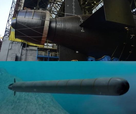 러시아 핵잠수함 하바롭스크(사진 위)와 포세이돈. 영상 캡처