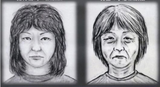 지난 2일 살인 혐의로 검찰에 송치된 야스후쿠 쿠미코(69)의 몽타주. 오른쪽은 나이가 들었을 때 모습을 추정한 사진. 야스후쿠와 남편 사토루는 고교 동창으로 마지막으로 만난 건 사건 1년 전 테니스부 동문회 자리였던 것으로 알려졌다. 니혼테레비 캡처