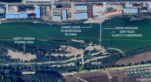 2025년 10월 4일 북한 양강도 일대에 북한과 중국을 연결하는 도강로가 설치된 모습. 플래닛 랩스, NK프로