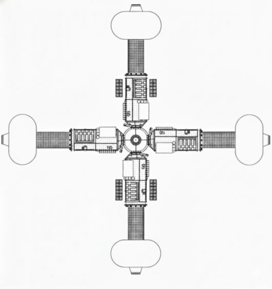 러시아 기업 에네르기아가 특허 문서에 넣은 인공중력 생성 우주정거장 개념도. 에네르기아 제공