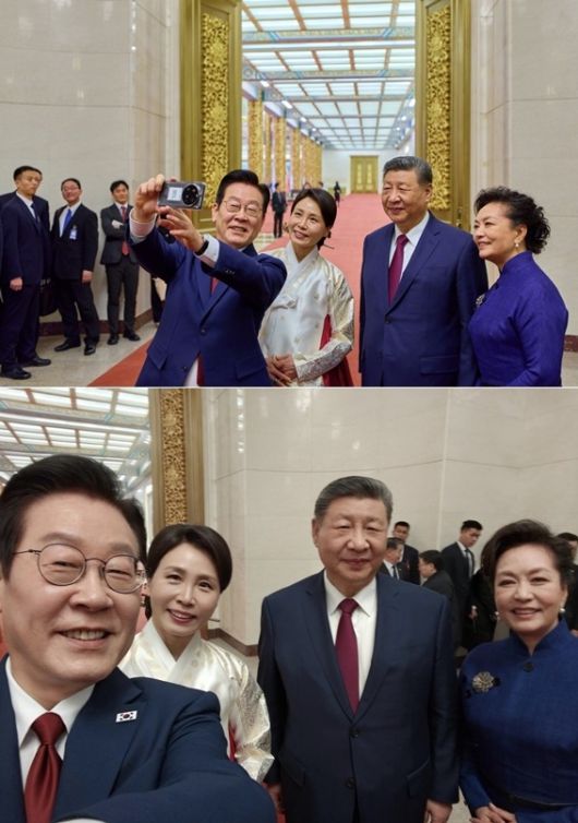 중국을 국빈 방문 중인 이재명 대통령이 시진핑 중국 국가주석 내외와 직접 찍은 ‘셀카(셀프카메라)’ 사진을 공개했다. X 캡처